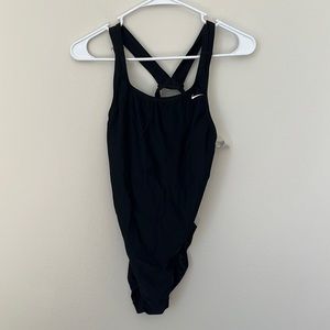Nike Open Back Solid Black Swimsuit